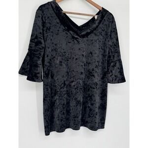 Como Blu Black Short Sleeve V-Neck Velvet Pullover Top L Whimsigoth Vamp Fairy